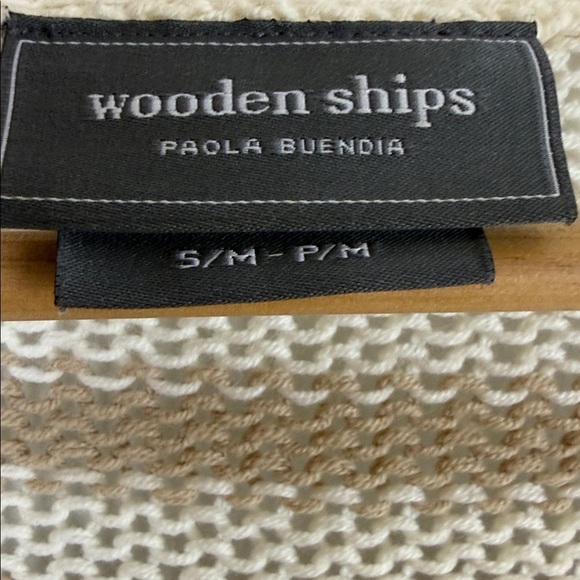 Wooden Ships Tan and Cream Striped Knit Sweater Size S/M - Picture 2 of 6